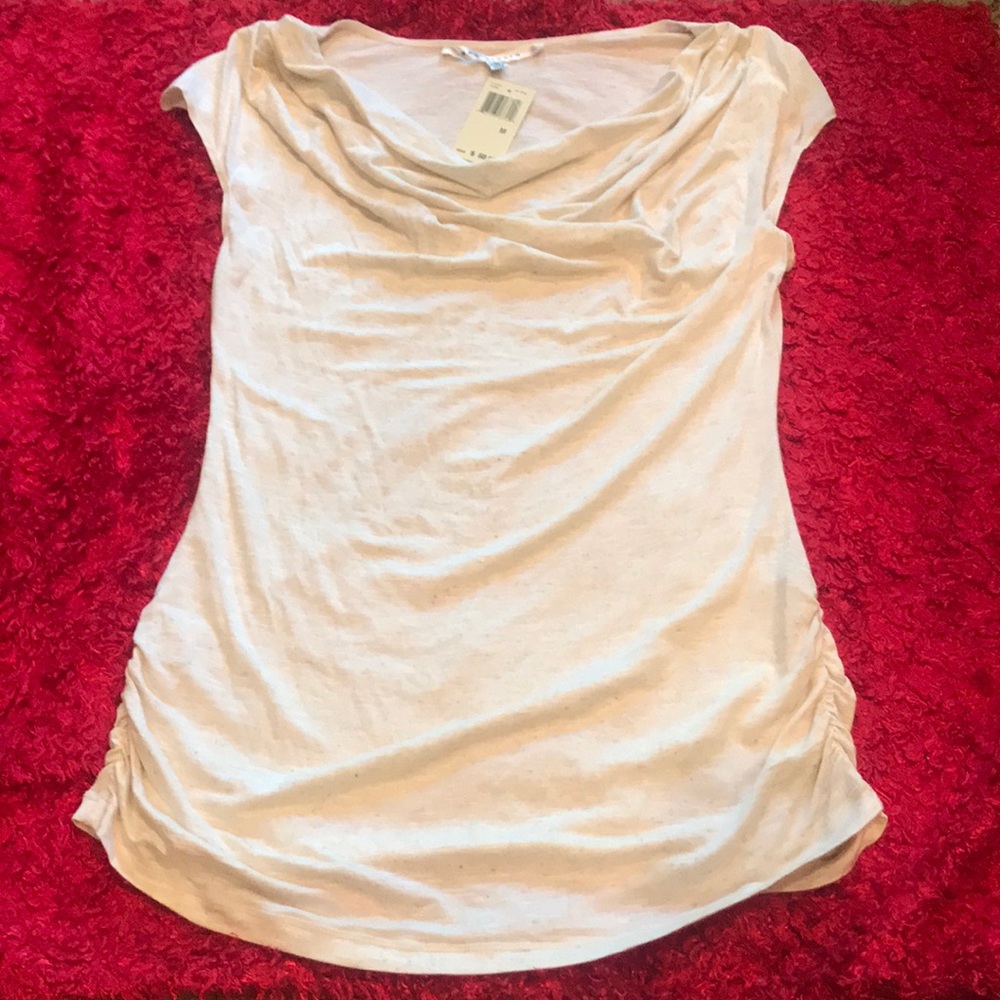 Cowl neck, ruched side, natural color shirt